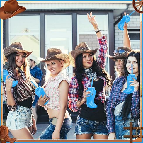 Hoolerry 12 Pcs 10 oz Plastic Cowboy Boot Cups with Straws and Lids Plastic Cowboy Cups for Western Themed Party Supplies and Rodeo Party Decorations (Brown) in Kuwait