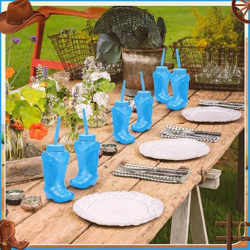 Hoolerry 12 Pcs 10 oz Plastic Cowboy Boot Cups with Straws and Lids Plastic Cowboy Cups for Western Themed Party Supplies and Rodeo Party Decorations (Brown) in Kuwait