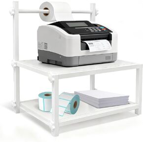Label Holder Wooden for Rolls & Fan-Fold, Rear Thermal Printer Stand, Shipping Label Organizer for Desktop, Home Office Small Business Use in Saudi Arabia
