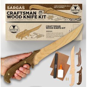 Wooden Knife Making Kit for Kids, Teens & Adults – Fun DIY Woodworking Craft Gift | Hardwood Blade with Handles, Sandpaper & Glue Included | Made in USA in Kuwait