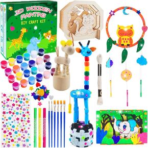 BEILUOYOO Wooden Painting Crafts for Kids - Art and Craft Kits for Kids 5-12 - Decorate & Build Your Own 3D Wood Animal Figures with Paint and Gem - Creative Activities Birthday Gifts for Girls Boys in Saudi Arabia