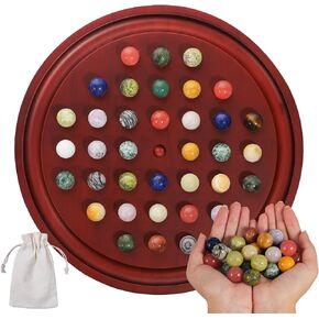 Solitaire Game，12.6 inch Large Luxury Marble Game ，Thickened Solid Wood Board，with 36 Natural Gem Marbles，Higher Difficulty Solitaire in Saudi Arabia