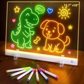 Doodle Glow Board 13.7" x 10" – LED Drawing Board for Kids with 7 Colors & 5 Light Modes,Portable Rechargeable led Note Board, 7 Markers, Fun Light-Up Note Board for Room Décor Christmas Gifts in Saudi Arabia