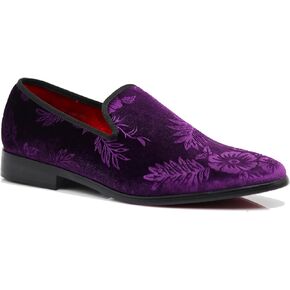 SPK35 Men's Vintage Velvet Flower Designer Dress Loafers Slip On Shoes Classic Tuxedo Dress Shoes in Kuwait