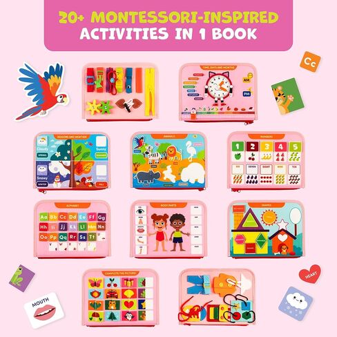 لوحة مشغولة من Clever Fox Montessori للأطفال الصغار - أكثر من 20 نشاطًا تعليميًا كتاب أطفال - ألعاب حسية دقيقة للأطفال بعمر 2 و3 سنوات - لوحة تعليمية حسية للسفر والطائرة والهدايا (أزرق) in Saudi Arabia