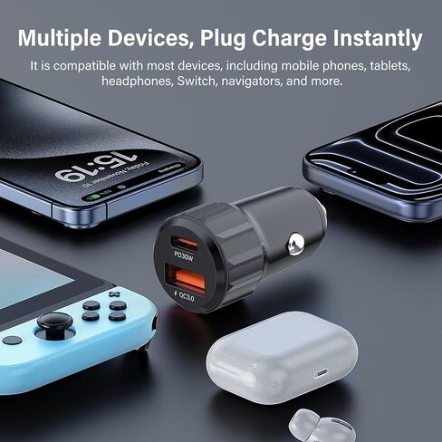 شاحن سيارة 52.5 واط USB C، محول ولاعة السجائر، محول شحن عالمي للسيارة 12 فولت/24 فولت، لهاتف iPhone 17 Pro Max Air، سلسلة 16/15/14/13/12، Samsung، Google، iPad، AirPods، أجهزة Android in Kuwait