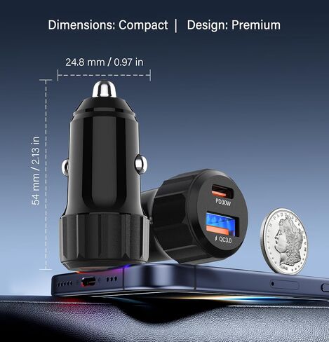 شاحن سيارة 52.5 واط USB C، محول ولاعة السجائر، محول شحن عالمي للسيارة 12 فولت/24 فولت، لهاتف iPhone 17 Pro Max Air، سلسلة 16/15/14/13/12، Samsung، Google، iPad، AirPods، أجهزة Android in Kuwait