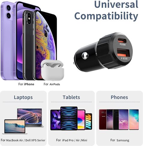 شاحن سيارة 52.5 واط USB C، محول ولاعة السجائر، محول شحن عالمي للسيارة 12 فولت/24 فولت، لهاتف iPhone 17 Pro Max Air، سلسلة 16/15/14/13/12، Samsung، Google، iPad، AirPods، أجهزة Android in Kuwait