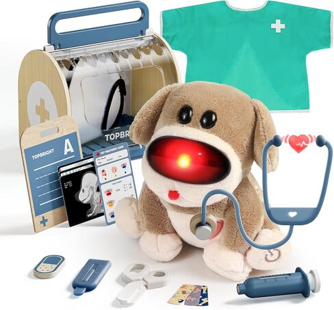 TOP BRIGHT Doctor Kit for Toddlers 3-5, Pretend Play Doctor Set with Costume & Wooden Medical Kit, Dress Up Toys for Kids, Role Play Dog Vet Playset, Christmas Birthday Gifts for Girls Boys 3 4 5 in Saudi Arabia