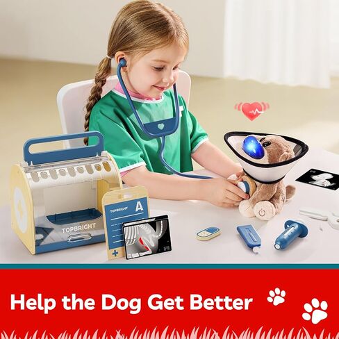 TOP BRIGHT Doctor Kit for Toddlers 3-5, Pretend Play Doctor Set with Costume & Wooden Medical Kit, Dress Up Toys for Kids, Role Play Dog Vet Playset, Christmas Birthday Gifts for Girls Boys 3 4 5 in Saudi Arabia