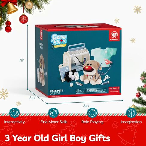 TOP BRIGHT Doctor Kit for Toddlers 3-5, Pretend Play Doctor Set with Costume & Wooden Medical Kit, Dress Up Toys for Kids, Role Play Dog Vet Playset, Christmas Birthday Gifts for Girls Boys 3 4 5 in Saudi Arabia