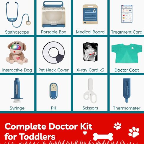TOP BRIGHT Doctor Kit for Toddlers 3-5, Pretend Play Doctor Set with Costume & Wooden Medical Kit, Dress Up Toys for Kids, Role Play Dog Vet Playset, Christmas Birthday Gifts for Girls Boys 3 4 5 in Saudi Arabia