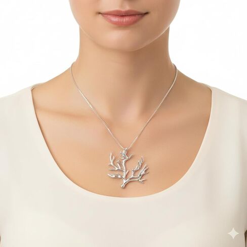 925 Sterling Silver Ocean Coral Branch Tree Sea Necklace Pendant with 18" Box Chain, Nickel Free Hypoallergenic for Sensitive Skin, with Jewelry Gift Box in Saudi Arabia