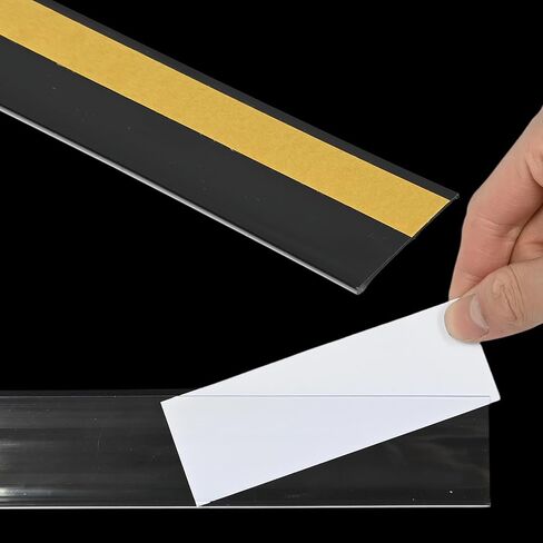 50 قطعة من شرائط ملصقات الرف، حامل ملصقات رف ذاتي اللصق، 1.5 بوصة ارتفاع × 48 بوصة طول مع 50 ورقة ملصقات بيضاء، حامل بطاقة الأسعار، مشبك أرفف بلاستيكية شفافة لرفوف جندول السوبر ماركت in Kuwait