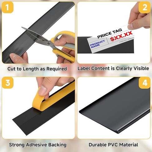 50 قطعة من شرائط ملصقات الرف، حامل ملصقات رف ذاتي اللصق، 1.5 بوصة ارتفاع × 48 بوصة طول مع 50 ورقة ملصقات بيضاء، حامل بطاقة الأسعار، مشبك أرفف بلاستيكية شفافة لرفوف جندول السوبر ماركت in Kuwait
