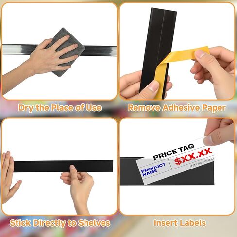 50 قطعة من شرائط ملصقات الرف، حامل ملصقات رف ذاتي اللصق، 1.5 بوصة ارتفاع × 48 بوصة طول مع 50 ورقة ملصقات بيضاء، حامل بطاقة الأسعار، مشبك أرفف بلاستيكية شفافة لرفوف جندول السوبر ماركت in Kuwait