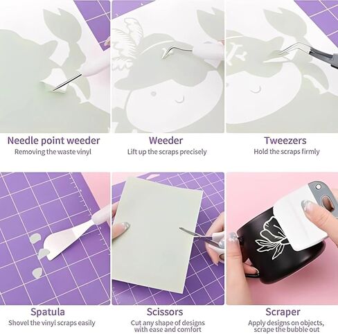 Weeders,Tweezers,Scissors,Scrape,Spatula Craft Vinyl Weeding Tools Set,6pcs Grey Weeding Kits for Cricut/Silhouette/Siser/Oracal 631 651 751 Vinyl in Kuwait