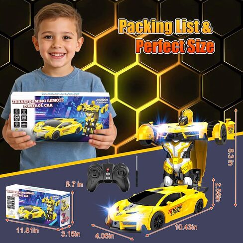 Transform Remote Control Car Toys for Boys 4-7,Cool RC Cars with Dual-Color Lights,360°Rotation,One-Click Deformation,Toys for 3 4 5 6 7 8 9 10 11 12 Year Old Boys in Saudi Arabia