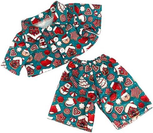 Gingerbread Pajamas Outfit with Hat for 6-10 inch Plush Stuffed Animals | Holiday Christmas PJs Clothes Accessories for Teddy Bears, Dolls, Plush Toys in Kuwait