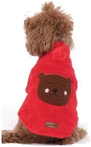 Doredo-g Teddy Bear Dog Hoodie, Plush Puppy Sweatshirt, Soft Warm Pet Outfit for Small Medium Dogs, Cozy Winter Fleece Clothes for Pets (Red, X-Large) in Saudi Arabia