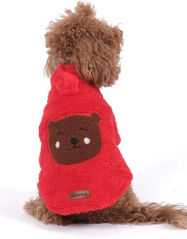 Doredo-g Teddy Bear Dog Hoodie, Plush Puppy Sweatshirt, Soft Warm Pet Outfit for Small Medium Dogs, Cozy Winter Fleece Clothes for Pets (Red, X-Large) in Saudi Arabia