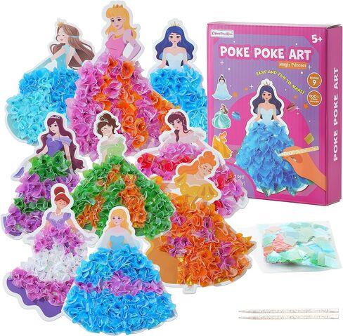 9PCS Poke-in Craft Magical Kit for Kids Animal Theme Mess-Free Fabric Puzzle Puncture Painting DIY Toy Gifts for 4-12 Year Old Girls Boys Creative Activity Game Birthday Party (Magic Princess) in Saudi Arabia