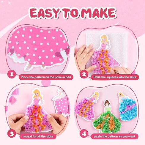 9PCS Poke-in Craft Magical Kit for Kids Animal Theme Mess-Free Fabric Puzzle Puncture Painting DIY Toy Gifts for 4-12 Year Old Girls Boys Creative Activity Game Birthday Party (Magic Princess) in Saudi Arabia