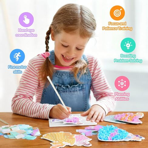 9PCS Poke-in Craft Magical Kit for Kids Animal Theme Mess-Free Fabric Puzzle Puncture Painting DIY Toy Gifts for 4-12 Year Old Girls Boys Creative Activity Game Birthday Party (Magic Princess) in Saudi Arabia