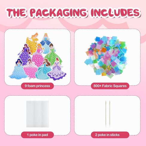 9PCS Poke-in Craft Magical Kit for Kids Animal Theme Mess-Free Fabric Puzzle Puncture Painting DIY Toy Gifts for 4-12 Year Old Girls Boys Creative Activity Game Birthday Party (Magic Princess) in Saudi Arabia