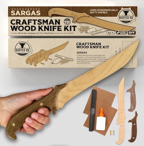 Wooden Knife Making Kit for Kids, Teens & Adults – Fun DIY Woodworking Craft Gift | Hardwood Blade with Handles, Sandpaper & Glue Included | Made in USA in Kuwait