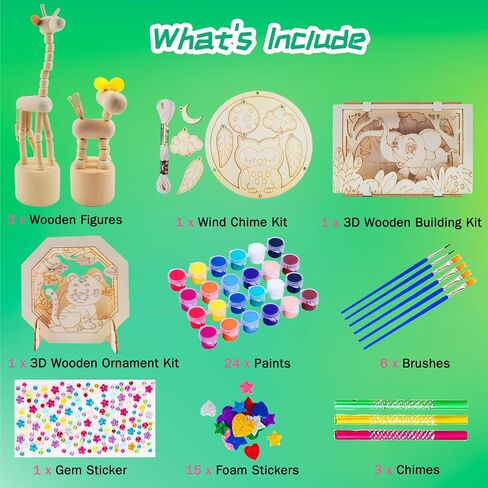 BEILUOYOO Wooden Painting Crafts for Kids - Art and Craft Kits for Kids 5-12 - Decorate & Build Your Own 3D Wood Animal Figures with Paint and Gem - Creative Activities Birthday Gifts for Girls Boys in Saudi Arabia