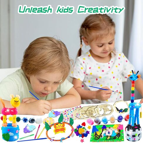 BEILUOYOO Wooden Painting Crafts for Kids - Art and Craft Kits for Kids 5-12 - Decorate & Build Your Own 3D Wood Animal Figures with Paint and Gem - Creative Activities Birthday Gifts for Girls Boys in Saudi Arabia