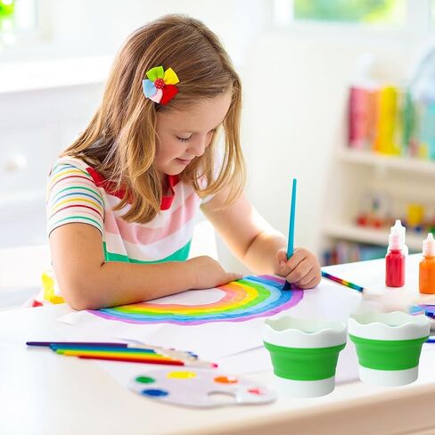 دلو تنظيف فرشاة الطلاء القابل للطي - حامل فرشاة محمول من السيليكون للرسم الزيتي بالألوان المائية - 4 عبوات (أخضر) in Kuwait