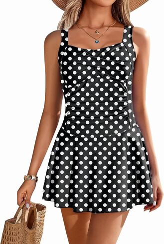 Ekouaer Swim Dress One Piece Bathing Suit Skirted Swimsuits for Women Ruched Retro Swimwear S-XXL in Saudi Arabia