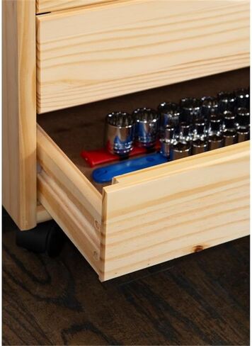 Riverbay Furniture Six Drawer Wide Wood Rolling Cart in White Wash in Saudi Arabia