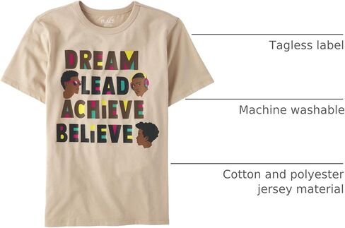 The Children's Place Boys' Equality for All Short Sleeve Graphic T-Shirts, Dream Lead Achieve Believe in Saudi Arabia