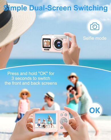 كاميرا رقمية، كاميرا تسجيل فيديو بدقة 5K للتصوير الفوتوغرافي، كاميرا رقمية مزدوجة بدقة 80 ميجابكسل للتوجيه والتصوير مع تركيز تلقائي، تكبير 18X، فلاش، بطاريتان، بطاقة 32 جيجابايت، أسود in Kuwait