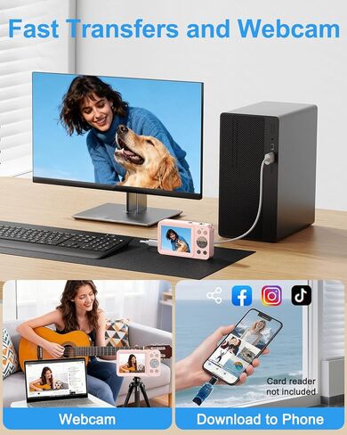 كاميرا رقمية، كاميرا تسجيل فيديو بدقة 5K للتصوير الفوتوغرافي، كاميرا رقمية مزدوجة بدقة 80 ميجابكسل للتوجيه والتصوير مع تركيز تلقائي، تكبير 18X، فلاش، بطاريتان، بطاقة 32 جيجابايت، أسود in Kuwait