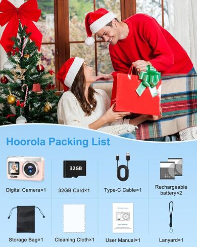 كاميرا رقمية، كاميرا تسجيل فيديو بدقة 5K للتصوير الفوتوغرافي، كاميرا رقمية مزدوجة بدقة 80 ميجابكسل للتوجيه والتصوير مع تركيز تلقائي، تكبير 18X، فلاش، بطاريتان، بطاقة 32 جيجابايت، أسود in Kuwait