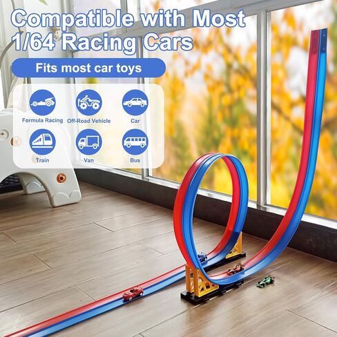 مسار سيارة سباق مرن للأطفال - منحدر قابل للانحناء بطول 15 قدمًا مع أكواب شفط - مسار سيارة قابل للطي للأطفال متوافق مع سيارات دييكاست 1:64 - عيد الميلاد للأولاد والبنات من سن 3 سنوات فما فوق in Kuwait