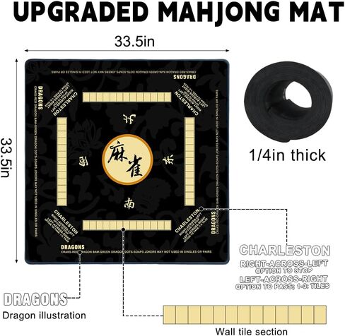 حصيرة Aucuda Mahjong لتقليل الضوضاء مع القواعد، 33.5x33.45 بوصة غطاء مجموعة طاولة American Mah Jongg غير قابلة للانزلاق مع حقائب سفر، لوحة ألعاب بطاقات البوكر لحفلات عيد الشكر مقاومة للماء، إصدار 2025. in Kuwait