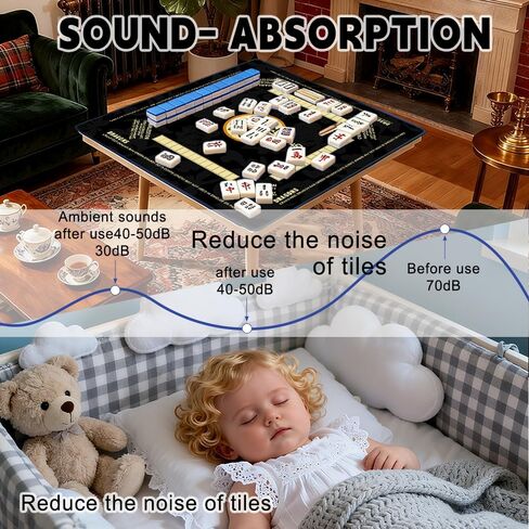 حصيرة Aucuda Mahjong لتقليل الضوضاء مع القواعد، 33.5x33.45 بوصة غطاء مجموعة طاولة American Mah Jongg غير قابلة للانزلاق مع حقائب سفر، لوحة ألعاب بطاقات البوكر لحفلات عيد الشكر مقاومة للماء، إصدار 2025. in Kuwait