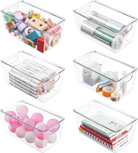 6 Pack Clear Storage Bins with Lids, Small Acrylic Arts and Craft Storage Containers, Stackable Clear Plastic Craft Storage Bins with Handles for Pantry Organizers and Storage, Kitchen, Fridge, Office in Saudi Arabia