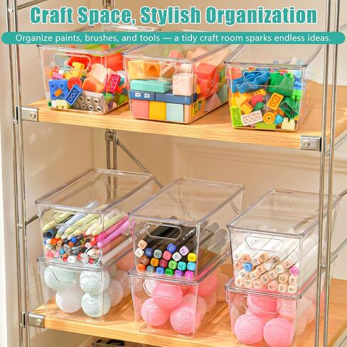 6 Pack Clear Storage Bins with Lids, Small Acrylic Arts and Craft Storage Containers, Stackable Clear Plastic Craft Storage Bins with Handles for Pantry Organizers and Storage, Kitchen, Fridge, Office in Saudi Arabia