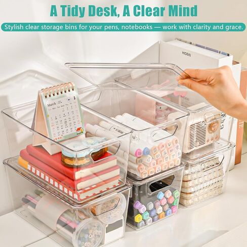 6 Pack Clear Storage Bins with Lids, Small Acrylic Arts and Craft Storage Containers, Stackable Clear Plastic Craft Storage Bins with Handles for Pantry Organizers and Storage, Kitchen, Fridge, Office in Saudi Arabia