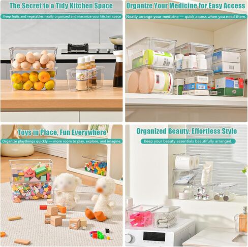 6 Pack Clear Storage Bins with Lids, Small Acrylic Arts and Craft Storage Containers, Stackable Clear Plastic Craft Storage Bins with Handles for Pantry Organizers and Storage, Kitchen, Fridge, Office in Saudi Arabia