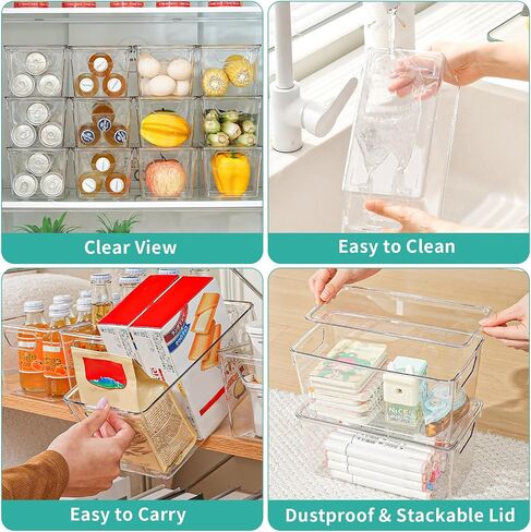 6 Pack Clear Storage Bins with Lids, Small Acrylic Arts and Craft Storage Containers, Stackable Clear Plastic Craft Storage Bins with Handles for Pantry Organizers and Storage, Kitchen, Fridge, Office in Saudi Arabia