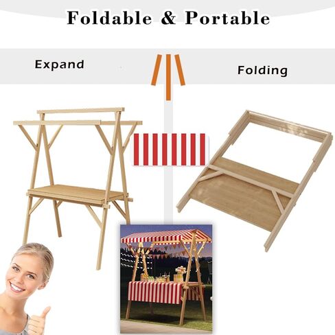 Folding Street Vending Cart, Portable Vendor Stall Cart, Outdoor Event Tent for Market Patio Garden, Flower Market Display Stand, Easy Assembly(ligjt Grey,150x60cm/59x23.6in) in Kuwait