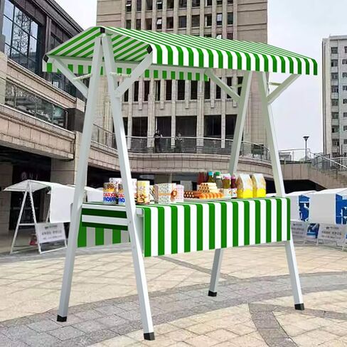 بائع عرض أرفف فولاذية شديدة التحمل، حامل طاولة عملي قائم على الأرض مع مظلة للمهرجانات/الأحداث/بيع السوق/التخييم - طوله 79 بوصة (أحمر، الطول 75 بوصة/190 سم) in Kuwait