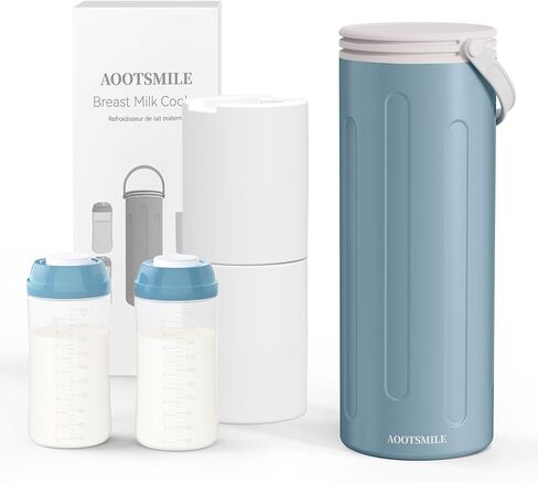Portable Breast Milk Cooler for Travel, 22oz Large Capacity Breastmilk Chiller for Working Moms, 360° Cooling Keeps Milk Chilled 24 Hours, Includes 2 Baby Bottles, Breastfeeding Essentials in Saudi Arabia